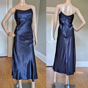 Vintage Slip Dress 90s Jessica McClintock Silky Blue Gown Rhinestone Prom 3/4